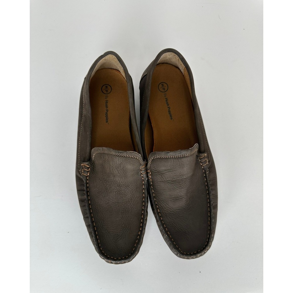 Hush Puppies Moyen Men's Brown Faux Leather Loafers Size 9 Slip On Driving Mocs